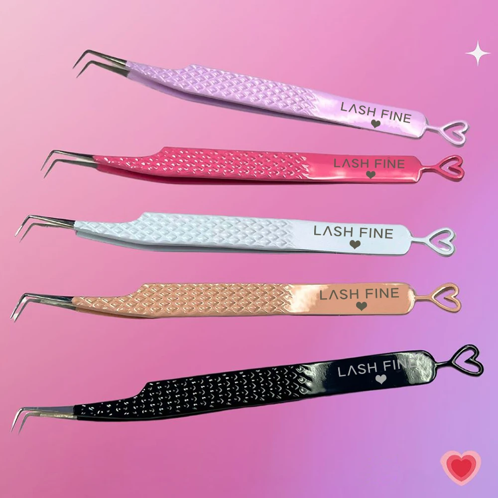 Lash Extension Tweezers - Herzförmige Pinzette für Wimpernverlängerungen, Edelstahl-Volumen-Wimpernpinzette, 45–90