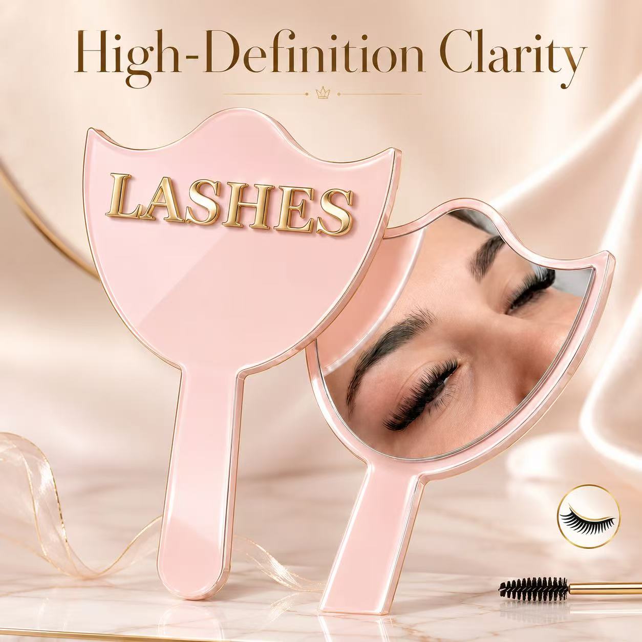 Eyelash Extension Model - HD-Glas Wimpernverlängerungsspiegel mit Griff, Präzisions-Make-up-Spiegel für