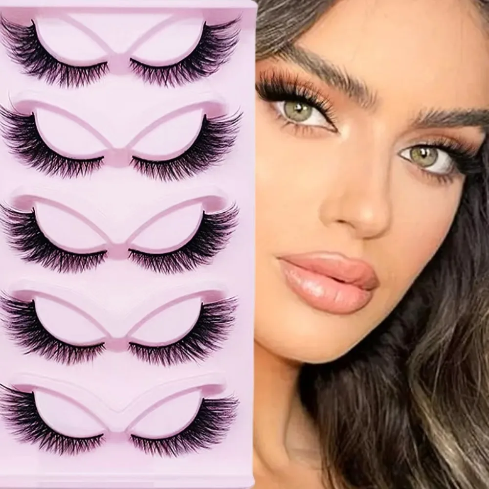 Eyelash Extension Cat Eye - 5 Paar Katzenaugen-Wimpern, dünne künstliche Wimpern,