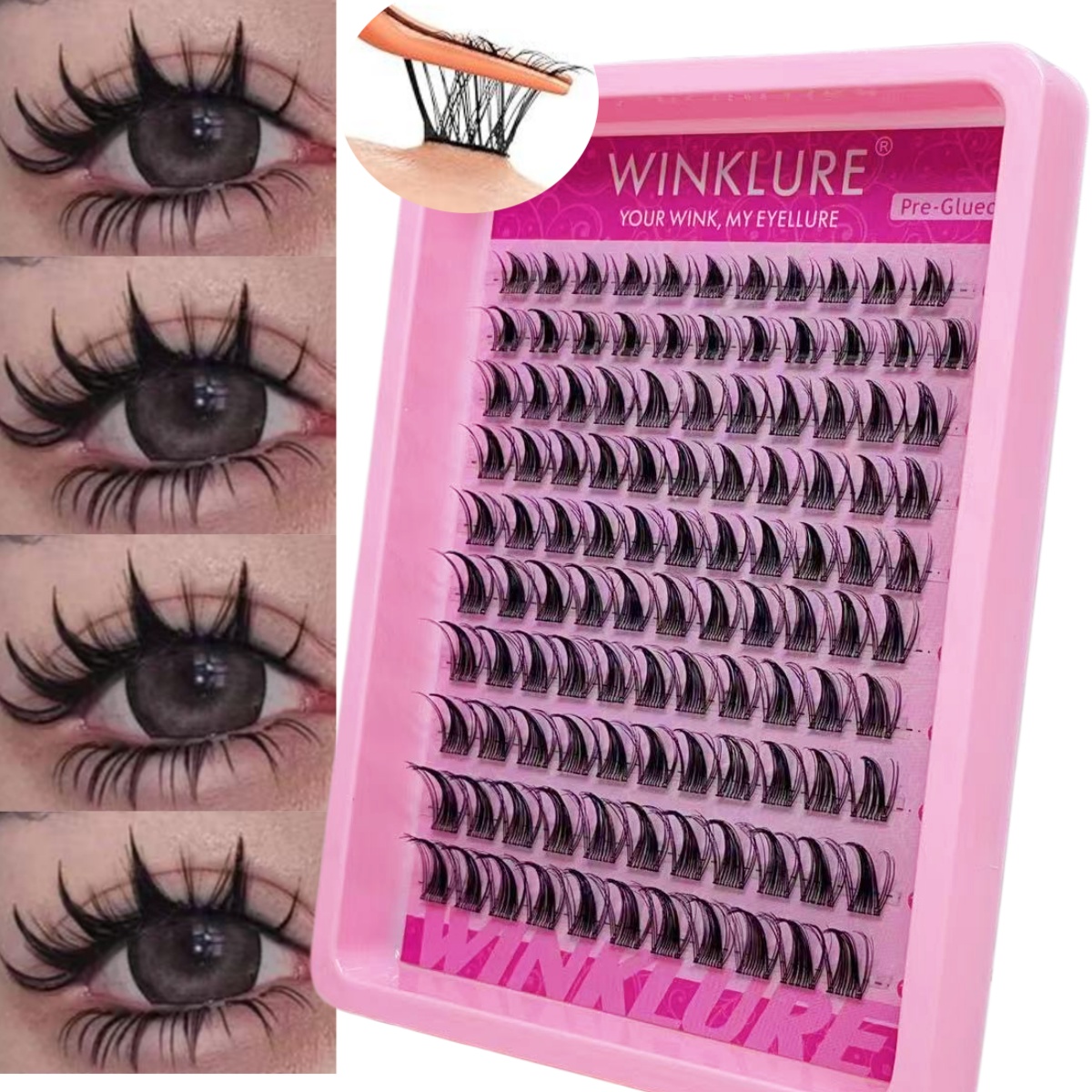 Eyelash Extension Cat Eye - WINKLURE Selbstklebende Falsche Wimpernbüschel Klebefrei Anime